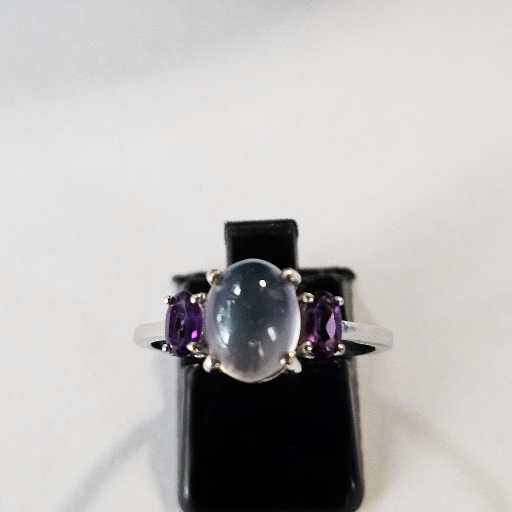 Aurora Moonstone & Amethyst Ring Platinum over Sterling Silver Sz 8! 💫 - Picture 2 of 7